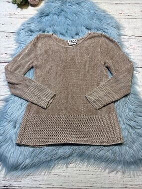 Vintage Clio Light Taupe Crewneck Knit Sweater Made in USA Sz M